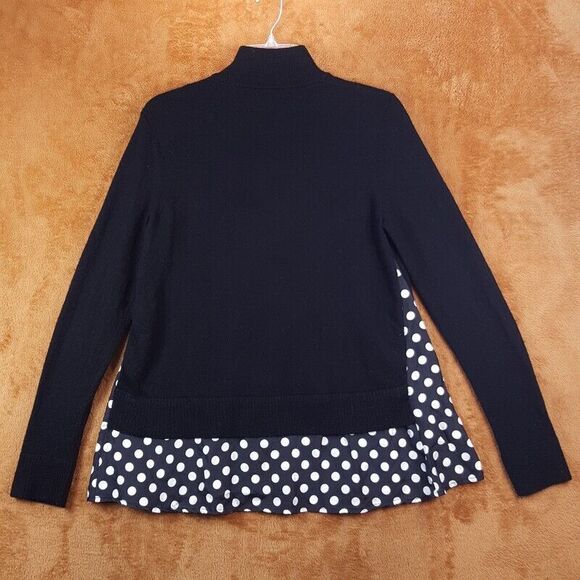 KATE SPADE Sweater Womens Small Black Turtleneck Wool Polka Dot Silk Hem - Picture 6 of 10